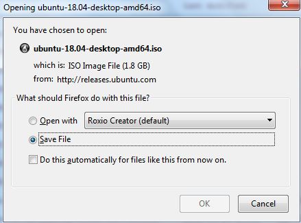 Saving Ubuntu 18.04 iso